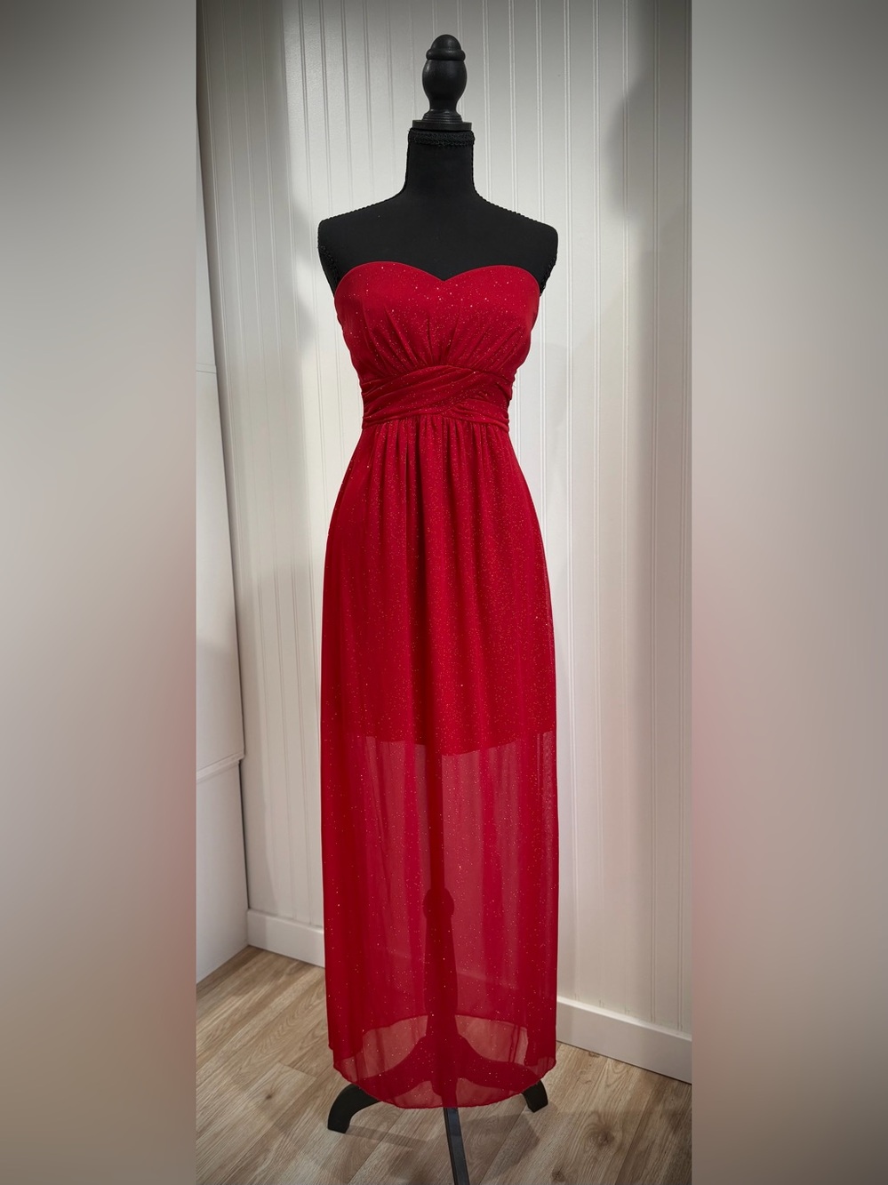 Sweet Storm Red Strapless Sparkle Maxi Dress